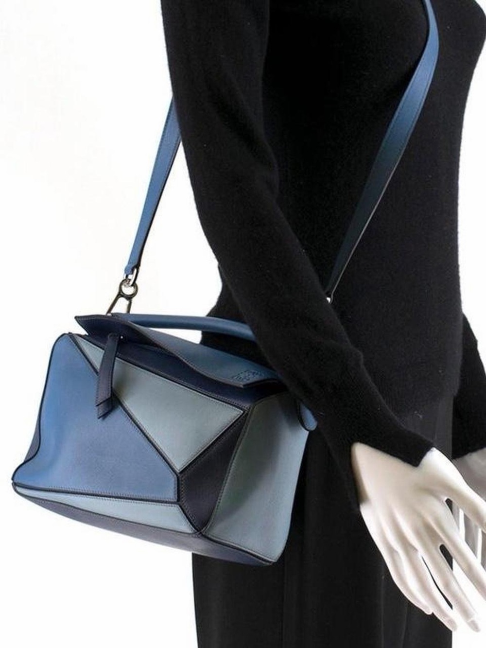 Blue Loewe puzzle bag small tricolor color block